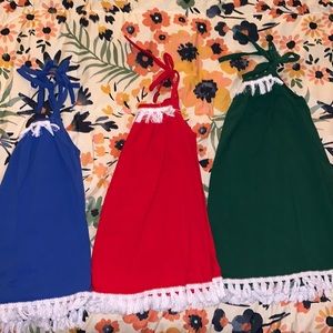 Toddler Girl 3 sizes in Three Colors Cotton Fringe Dresses